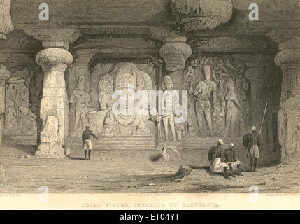 La figure de la triade d'Elephanta ; intérieur ; Gharapuri Bombay maintenant Mumbai Maharashtra ; Inde ; Banque D'Images