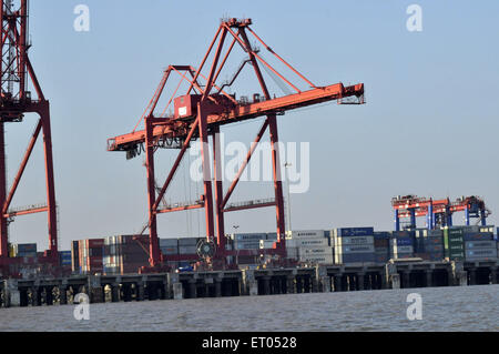 Grue pour le déchargement des navires dans le Port de Pipavav Gujarat Inde Banque D'Images