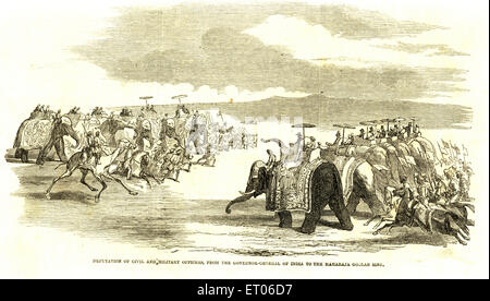 Délégation d'officiers civils et militaires du gouverneur général De l'Inde au Maharaja Gulab Singh de Jammu et Cachemire Inde ancien millésime 1800 Banque D'Images