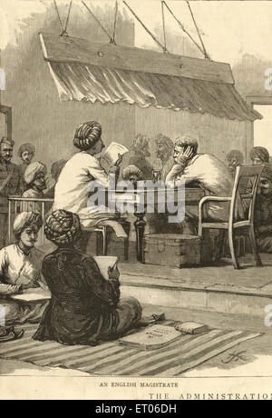 Un magistrat anglais, administration britannique, graphique 16th janvier 1886, ancienne image vintage 1800s, Inde Banque D'Images