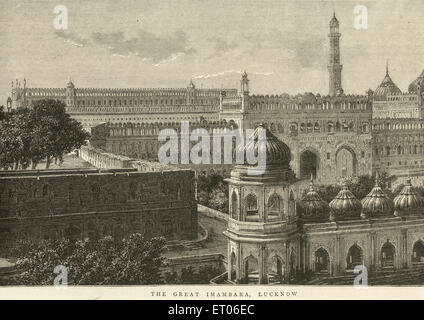 Le Grand Imambara, Bara Imambara, Asafi Imambara, Lucknow, Uttar Pradesh, Inde, ancienne image vintage 1800s Banque D'Images