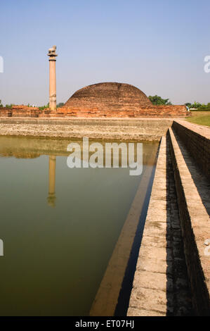 Stupa de brique et lion pilier ; Kolhua ; Vaishali Bihar en Inde ; 7 Novembre 2009 Banque D'Images