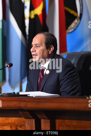 Charm el-Cheikh, en Egypte. 10 Juin, 2015. Le président égyptien Abdel Fattah al-Sisi assiste à la réunion au sommet de l'Afrique dans la station égyptienne de Charm el-Cheikh. De hauts fonctionnaires africains étaient en train de négocier un accord commercial en Egypte pour créer un marché commun couvrant la moitié du continent, dans le but d'augmenter la part de l'Afrique dans le commerce mondial -- en ce moment à environ 2  %. Credit : ZUMA Press, Inc./Alamy Live News Banque D'Images