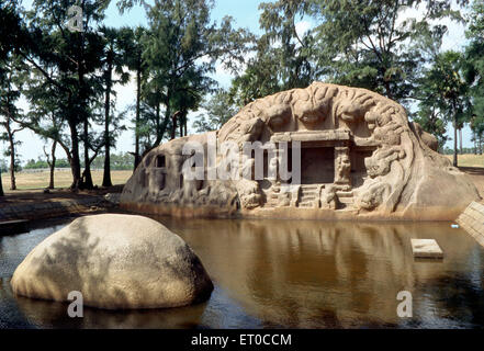 Tête de tigre grotte, Mahabalipuram, Mamallapuram, Tamil Nadu, Inde, Asie Banque D'Images