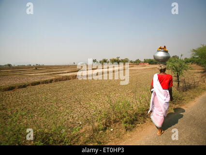 Femme portant un pot d'eau sur la tête, Ranchi, Jharkhand, Inde, vie indienne Banque D'Images