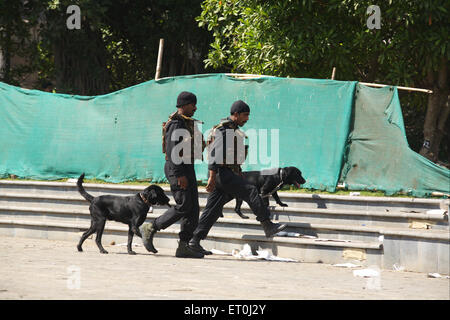 Commando de la Garde nationale de sécurité avec chien, Hôtel Taj Mahal, 2008 attaque de Bombay, attaque terroriste, attaque terroriste, Bombay, Mumbai, Maharashtra, Inde Banque D'Images