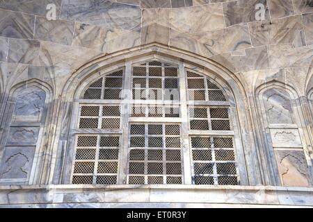 Travail de la pierre en marbre blanc, le Taj Mahal à Agra, Uttar Pradesh ; ; ; l'Inde Banque D'Images