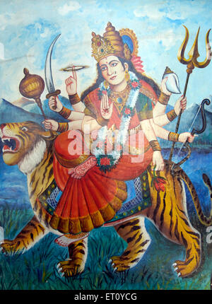 Peinture de la Déesse Durga équitation sur tiger - 160985 nmk Banque D'Images