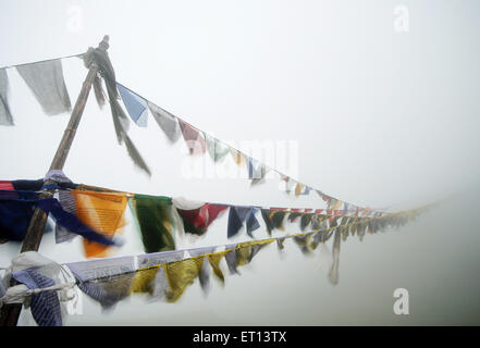 Drapeaux de prière bouddhistes à Tumling ; Sandakfu ; Sandakphu ; Sandakpur ; Bengale occidental ; Inde ; Asie Banque D'Images