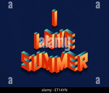 Texte isométrique d'été J'aime citer idée avec le papier feuille background illustration design. Idéal pour créer votre propre carte postale Illustration de Vecteur