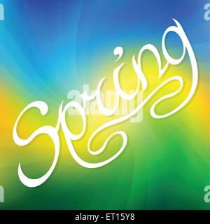 Printemps mot dessiné à la main le lettrage sur fond coloré rayures voilés. 10 illustration vecteur EPS RVB Illustration de Vecteur