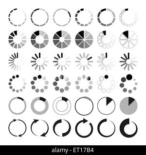 36 icônes de chargement noir et gris sur fond blanc. Vecteur EPS RVB 10 éléments exposés Illustration de Vecteur