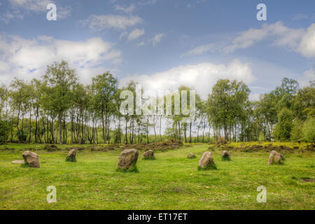 Neuf femmes Stone Circle, Stanton Moor, Derbyshire, Angleterre Banque D'Images