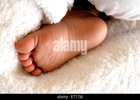 Bébé garçon tendre soft délicate serviette blanche sur pied pieds tissu fourrure - M.# 152 smr - 150207 Banque D'Images