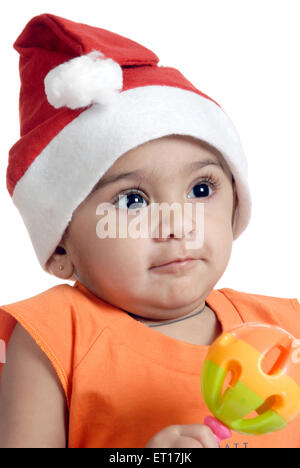 Baby Boy wearing Santa cap fond blanc M.# 152 Banque D'Images