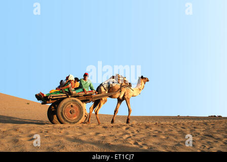 Les touristes en safari chameau panier ; Khuhri ; ; ; Inde Rajasthan Jaisalmer Banque D'Images