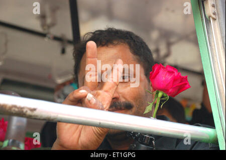 2008 attentats de Bombay, victoire du commando NSG à l'extérieur de l'hôtel Taj Mahal, porte de l'Inde, Apollo Binder, Colaba, Bombay,Mumbai, Maharashtra, Inde Banque D'Images