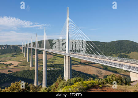 Le Viaduc de Millau en France. Le pont est le plus grand au monde avec un sommet du mât à 343 mètres Banque D'Images