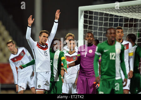 Christchurch, Nouvelle-Zélande. 11 Juin, 2015. Christchurch, Nouvelle-Zélande - 11 juin 2015 - Marc-Oliver, Marc Oliver Kempf d'Allemagne (No. 15) réagissant au cours de la Coupe du Monde FIFA U20 ronde de 16 match entre l'Allemagne et le Nigéria à l'AMI Stadium le 11 juin 2015 à Christchurch, Nouvelle-Zélande. Photo : afp/Alamy Live News Banque D'Images