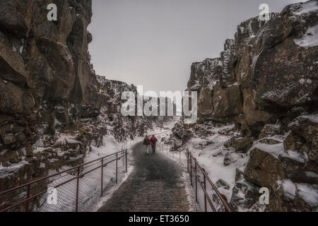 Mid-Atlantic Ridge, Almannagja fissure, le Parc National de Thingvellir, Islande. Banque D'Images