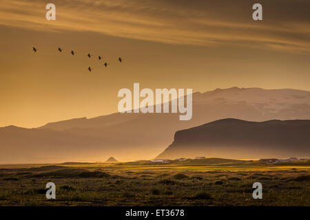 Coucher de soleil sur Eyjafjallajokull Glacier, Islande Banque D'Images