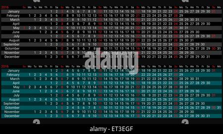 Ligne Creative 2016 Calendrier Illustration de Vecteur