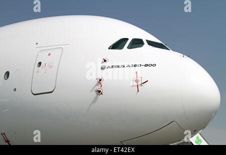 Schönefeld, l'Allemagne, de l'extérieur d'un cockpit de l'Airbus A380-800 Banque D'Images