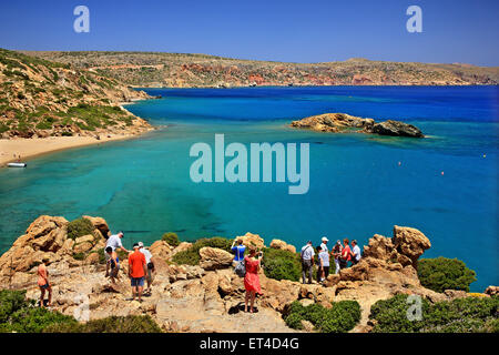 Plage de Vai, célèbre pour sa palmeraie, à proximité de la ville de Sitia, préfecture de Lassithi, est de la Crète, Grèce Banque D'Images