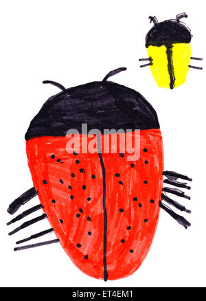 Ladybug. dessin d'enfant sur le papier. Banque D'Images