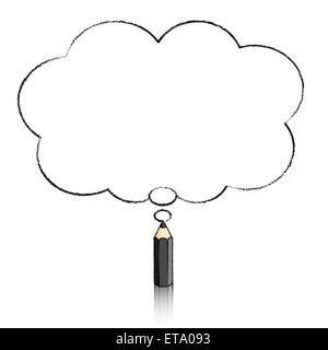 Dessin au crayon noir avec reflet en forme de nuage moelleux pense que bulle sur fond blanc Banque D'Images