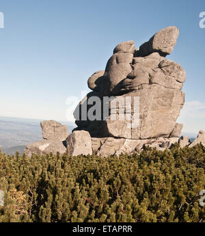 Rock formation appelé Slonecznik (Poledni kameny en tchèque) dans la région de montagnes de Karkonosze Banque D'Images