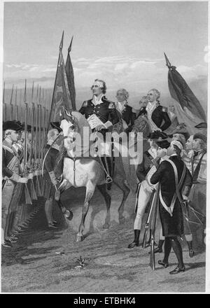 "Washington prenant le commandement de l'armée", 3 juillet 1775, Peinture par Alonzo Chappel, gravure imprimée par Henry J. Johnson Éditeur, NY, 1879 Banque D'Images