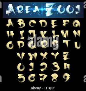 Dessiner à main unique alphabet. Les lettres de A à Z et les chiffres. Isolé sur fond noir. Illustration de Vecteur