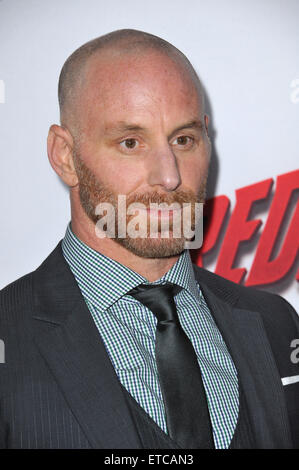 LOS ANGELES, CA - 2 avril 2015 : Matt Gerald à la première de sa série Netflix 'Merveille's Daredevil' au Regal Cinemas LA Live. Banque D'Images