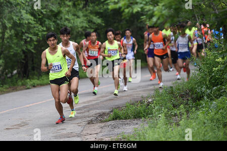 Changchun, Jilin Province de la Chine. 13 Juin, 2015. Les athlètes s'affrontent au cours de l'Changchun Jingyuetan Marathon des forêts à Changchun, Jilin Province du nord-est de la Chine, le 13 juin 2015. © Wang Haofei/Xinhua/Alamy Live News Banque D'Images