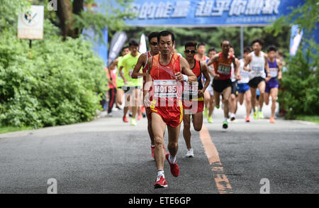 Changchun, Jilin Province de la Chine. 13 Juin, 2015. Les athlètes s'affrontent au cours de l'Changchun Jingyuetan Marathon des forêts à Changchun, Jilin Province du nord-est de la Chine, le 13 juin 2015. © Wang Haofei/Xinhua/Alamy Live News Banque D'Images