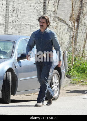 Le tournage de la deuxième saison de HBO's 'True Detective' dans le centre-ville de Los Angeles avec : Colin Farrell Où : Los Angeles, California, United States Quand : 10 Feb 2015 Cousart/JFXimages : Crédit/WENN.com Banque D'Images