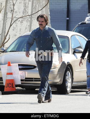 Le tournage de la deuxième saison de HBO's 'True Detective' dans le centre-ville de Los Angeles avec : Colin Farrell Où : Los Angeles, California, United States Quand : 10 Feb 2015 Cousart/JFXimages : Crédit/WENN.com Banque D'Images