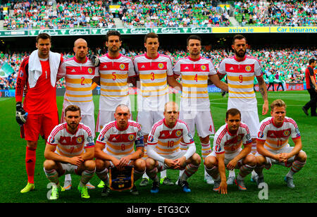 Dublin, Irlande. 13 Juin, 2015. Qualification de l'Euro2016. République d'Irlande contre l'Ecosse. L'équipe d'Ecosse photo avant l'envoi. Credit : Action Plus Sport/Alamy Live News Banque D'Images