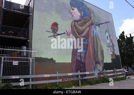 Montréal, Canada. 13 Juin, 2015. La murale est un public international art festival qui attire des artistes du monde entier. La fresque du festival vise à célébrer la créativité de la ville et de démocratiser l'art dans un contexte de rue.Peinture murale Festival se déroulera à Montréal du 4 juin au 14 juin 2015 cette année. Credit : Megapress/Alamy Live News Banque D'Images