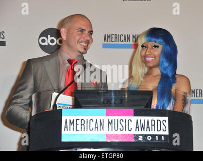 LOS ANGELES, CA - 11 octobre 2011 : Nicki Minaj & Pitbull à l'annonce des nominations pour les American Music Awards 2011 à l'hôtel JW Marriott Los Angeles à LA LIVE. 11 octobre 2011 Los Angeles, CA Banque D'Images