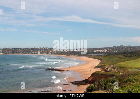 En regardant vers le sud le long de la plage de corail vers Dee Pourquoi, plages du nord de Sydney, Australie Banque D'Images