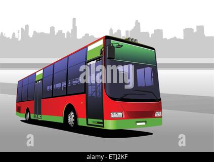 Bus de ville rouge-vert. Coach. Vector illustration Illustration de Vecteur