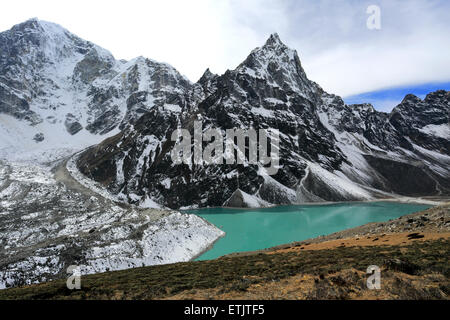 Lac glaciaire, Cho Cholotse (Chlo Tsho), camp de base de l'Everest trek, Site du patrimoine mondial de l'UNESCO, le parc national de Sagarmatha Solu-Khumbu Banque D'Images