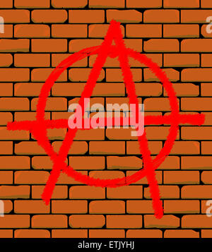 L'anarchie Graffiti représentant signe sur un mur en briques. Banque D'Images