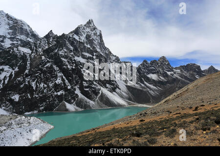 Lac glaciaire, Cho Cholotse (Chlo Tsho), camp de base de l'Everest trek, Site du patrimoine mondial de l'UNESCO, le parc national de Sagarmatha Solu-Khumbu Banque D'Images