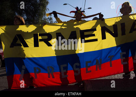 Santiago, Chili. 14 Juin, 2015. Fans de Colombie bravo pour l'équipe d'avance d'un match du groupe C entre la Colombie et le Venezuela dans la Copa America 2015 à Santiago, Chili, 14 juin, 2015. La Colombie a perdu le match 0-1. Guillermo Arias/Xinhua/Alamy Live News Banque D'Images