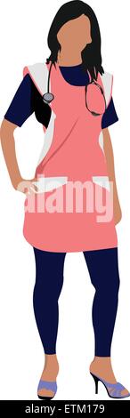 Femme avec l'infirmière du médecin blanc smock. Vector illustration Illustration de Vecteur