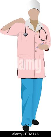 Femme avec l'infirmière du médecin blanc smock. Vector illustration Illustration de Vecteur