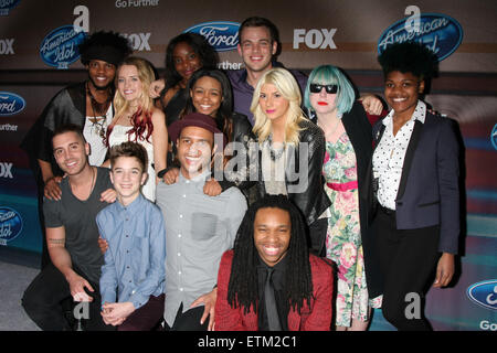 American Idol Saison 14 finalistes - Parti avec des arrivées : Quentin, Maddie Alexander Walker, Adanna Duru, Clark Beckham, Sarina-Joi Crowe, Jax, Joey Cook, Tyanna Jones, Nick, Fradiani Rayvon Daniel Seavey, Owen, Qaasim Middleton Où : Los Angeles, California, United States Quand : 11 Mar 2015 Crédit : Nicky Nelson/WENN.com Banque D'Images